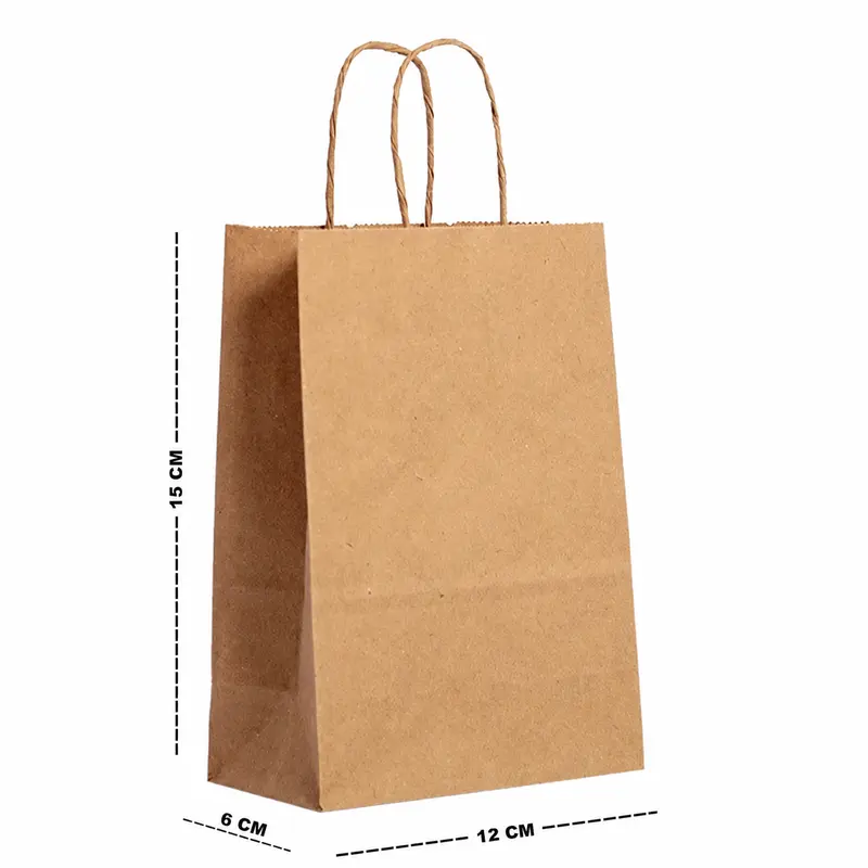 BOLSA SACOLA DE PAPEL PARA PRESENTE KRAFT MARROM 15X12X6CM