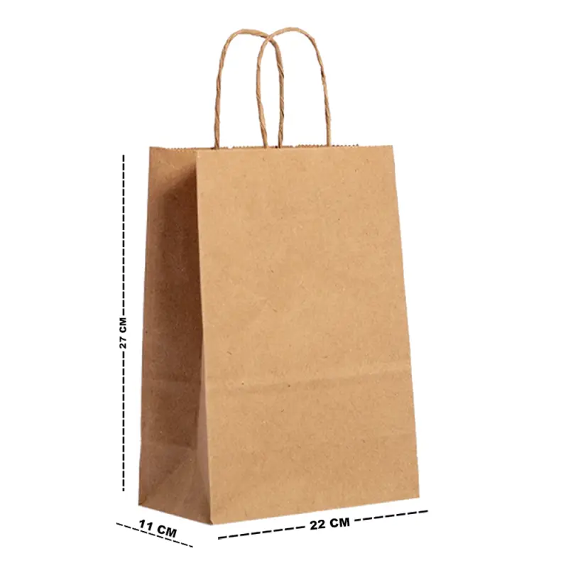 BOLSA SACOLA DE PAPEL PARA PRESENTE KRAFT MARROM 27X22X11CM