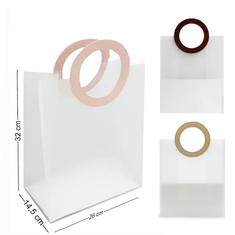 BOLSA SACOLA DE PLASTICO PARA PRESENTE TRANSPARENTE COM ALCA REDONDA 32X26X14,5CM