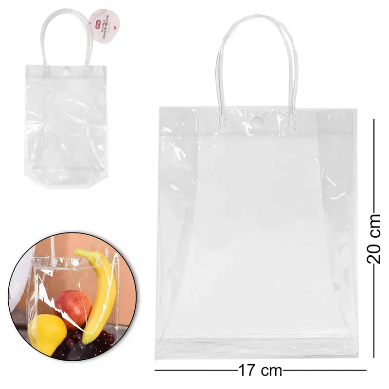 BOLSA SACOLA DE PVC PARA PRESENTE TRANSPARENTE COM BOTAO 20X15X7CM