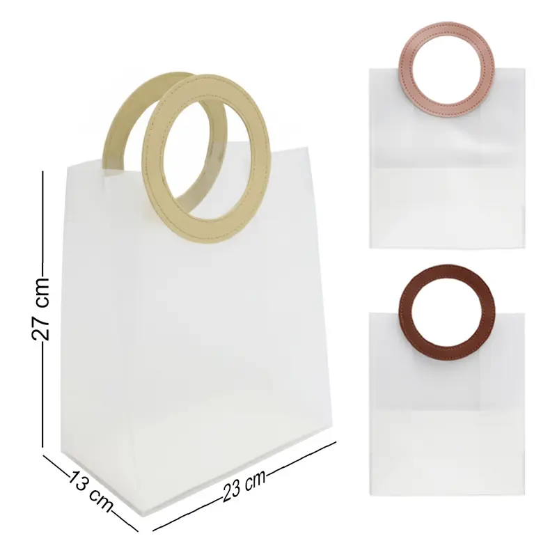 BOLSA SACOLA DE PLASTICO PARA PRESENTE TRANSPARENTE COM ALCA REDONDA 27X23X13CM