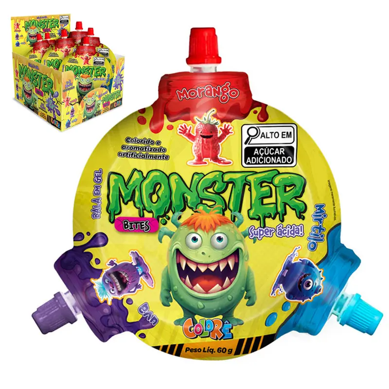 BALA EM GEL MONSTER BITES SUPER ACIDA MORANGO / UVA / MIRTILO 60G DP PLAY COLORE