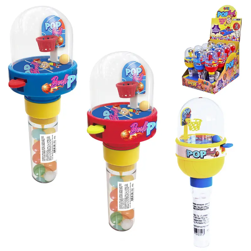 BALA POP BALL 2 EM 1 COM MINI BASQUETE MORANGO 5GR DP PLAY COLORE