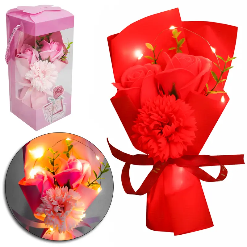 FLOR PERMANENTE BUQUE DE ROSA COM MICRO LED A BATERIA NA CAIXA PVC 23X10X10CM