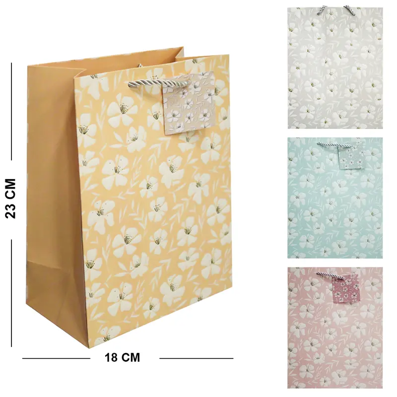 BOLSA SACOLA DE PAPEL PARA PRESENTE LUXO FLORES 23X18X10CM