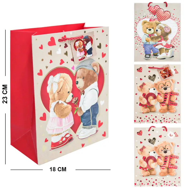 BOLSA SACOLA DE PAPEL PARA PRESENTE LUXO URSO LOVE 23X18X10CM