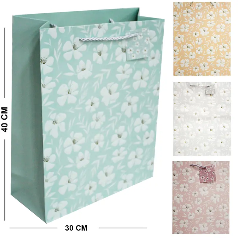 BOLSA SACOLA DE PAPEL PARA PRESENTE LUXO FLORES 40X30X12CM