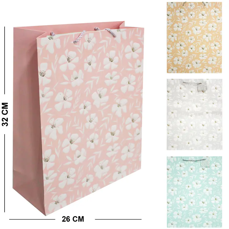 BOLSA SACOLA DE PAPEL PARA PRESENTE LUXO FLORES 32X26X10CM