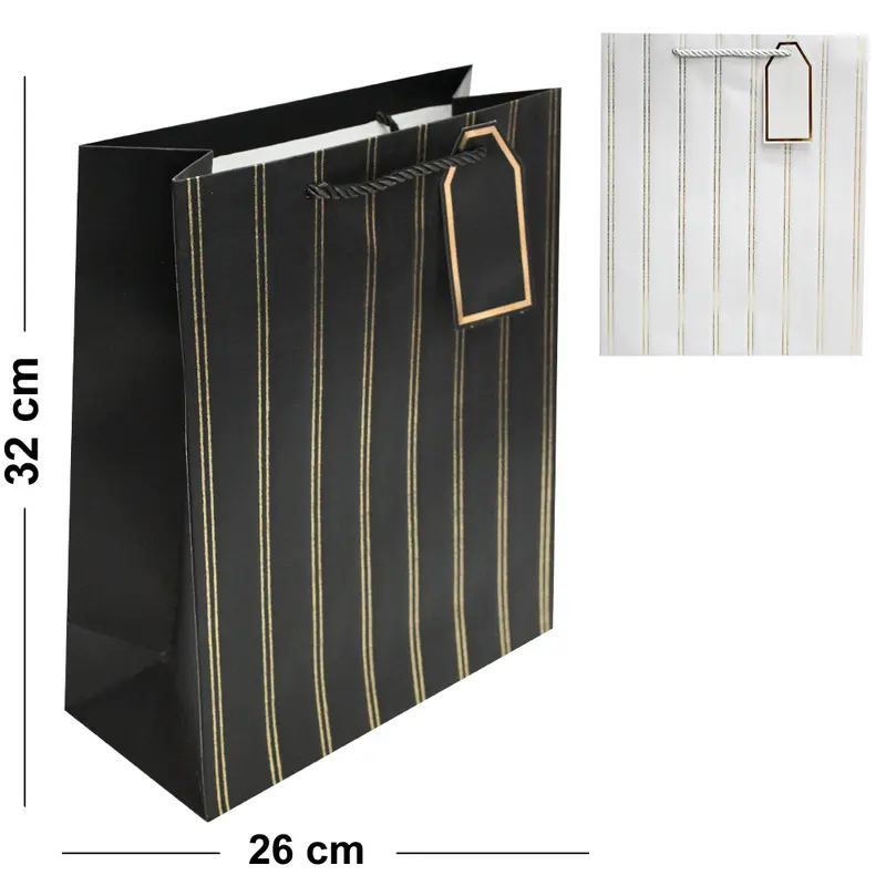 BOLSA SACOLA DE PAPEL PARA PRESENTE LUXO LISTRAS M 32X26X12CM