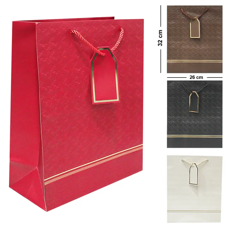 BOLSA SACOLA DE PAPEL PARA PRESENTE LUXO FAIXA GOLD M 32X26X12CM