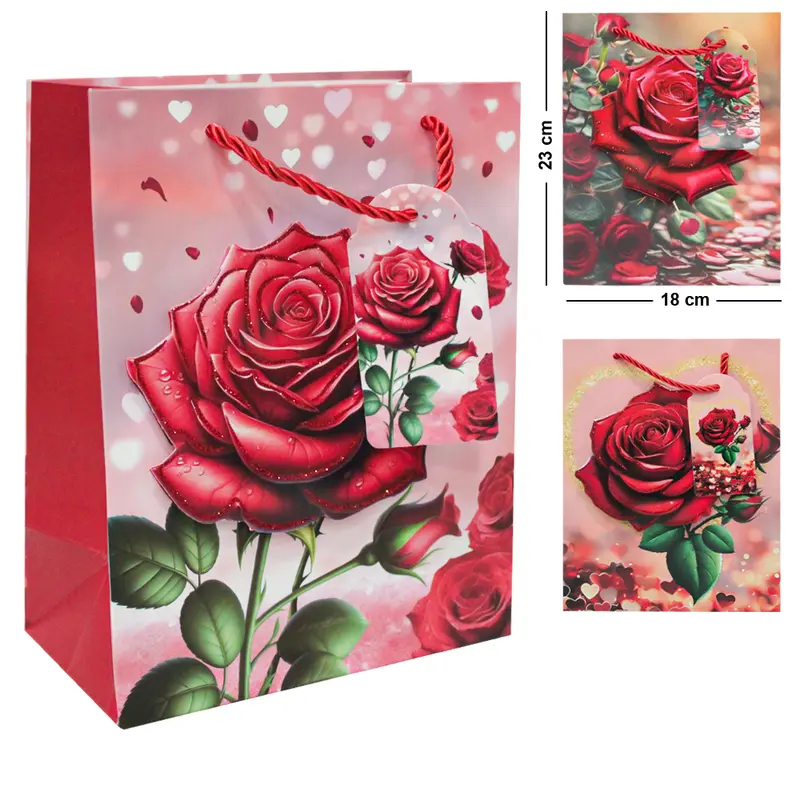 BOLSA SACOLA DE PAPEL PARA PRESENTE LUXO FLORAL COM GLITTER 3D 23X18X10CM