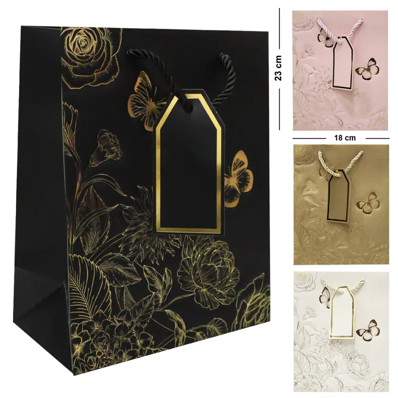 BOLSA SACOLA DE PAPEL PARA PRESENTE LUXO FLORAL P 23X18X10CM