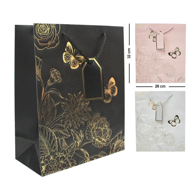 BOLSA SACOLA DE PAPEL PARA PRESENTE LUXO FLORAL M 32X26X12CM