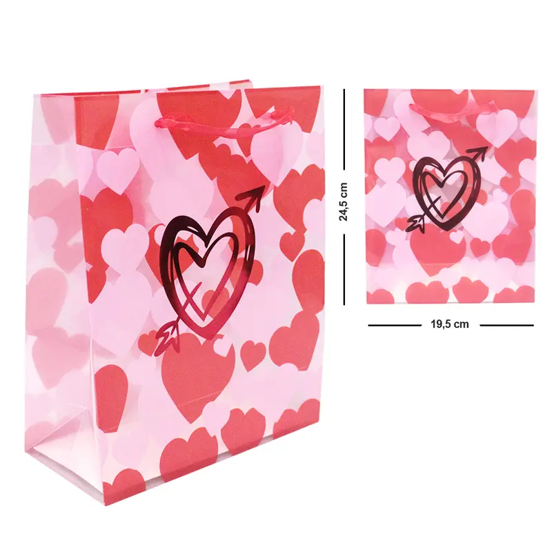 BOLSA SACOLA DE PLASTICO PARA PRESENTE TRANSPARENTE LOVE CORACAO P 24,5X19,5X9,5CM