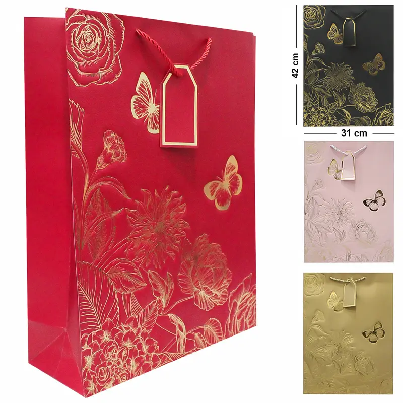 BOLSA SACOLA DE PAPEL PARA PRESENTE LUXO FLORAL G 42X31X12CM
