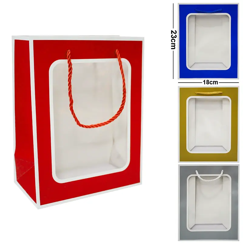 BOLSA SACOLA DE PAPEL PARA PRESENTE LUXO COM VISOR 23X18X10CM