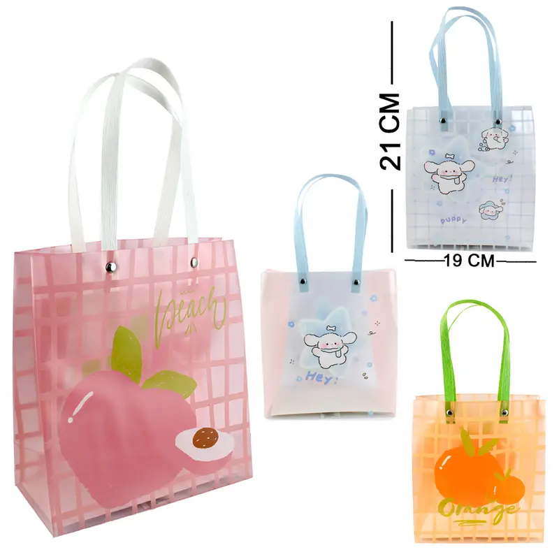 BOLSA SACOLA DE PLASTICO PARA PRESENTE TRANSPARENTE 21X19X9CM
