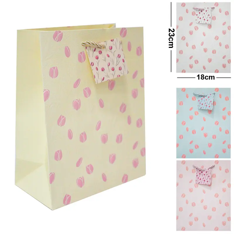 BOLSA SACOLA DE PAPEL PARA PRESENTE LUXO FLORES TULIPAS P 23X18X10CM