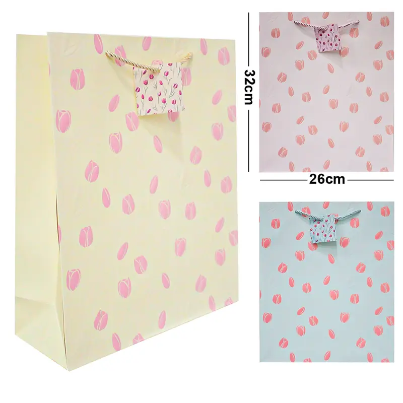 BOLSA SACOLA DE PAPEL PARA PRESENTE LUXO FLORES TULIPAS M 32X26X10CM