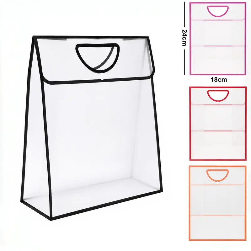 BOLSA SACOLA DE PLASTICO PARA PRESENTE TRANSPARENTE COM BOTAO 24X18X9,5CM