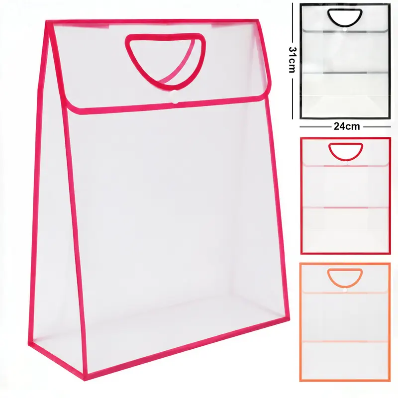 BOLSA SACOLA DE PLASTICO PARA PRESENTE TRANSPARENTE COM BOTAO 31X24X12,5CM