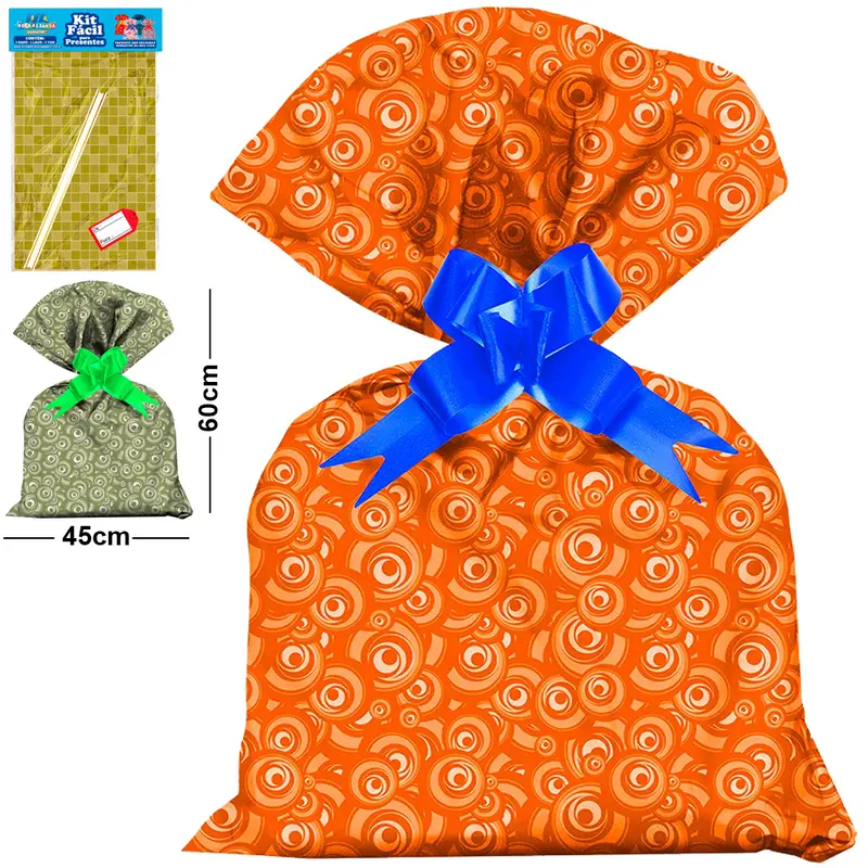 KIT FACIL COM SACO DE PRESENTE CASUAL 45X60CM + FITA LACO E TAG DE / PARA