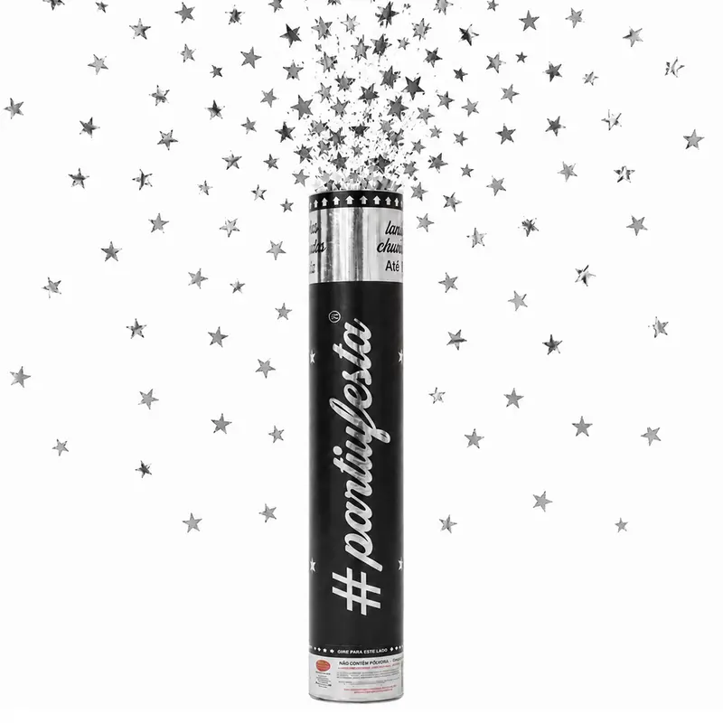 LANCA CONFETE ESTRELA PRATA METALIZADO 30X5CM DE Ø