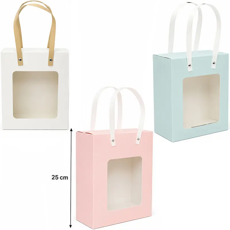 BOLSA SACOLA DE PAPEL PARA PRESENTE LUXO COM VISOR G 25X21X9CM