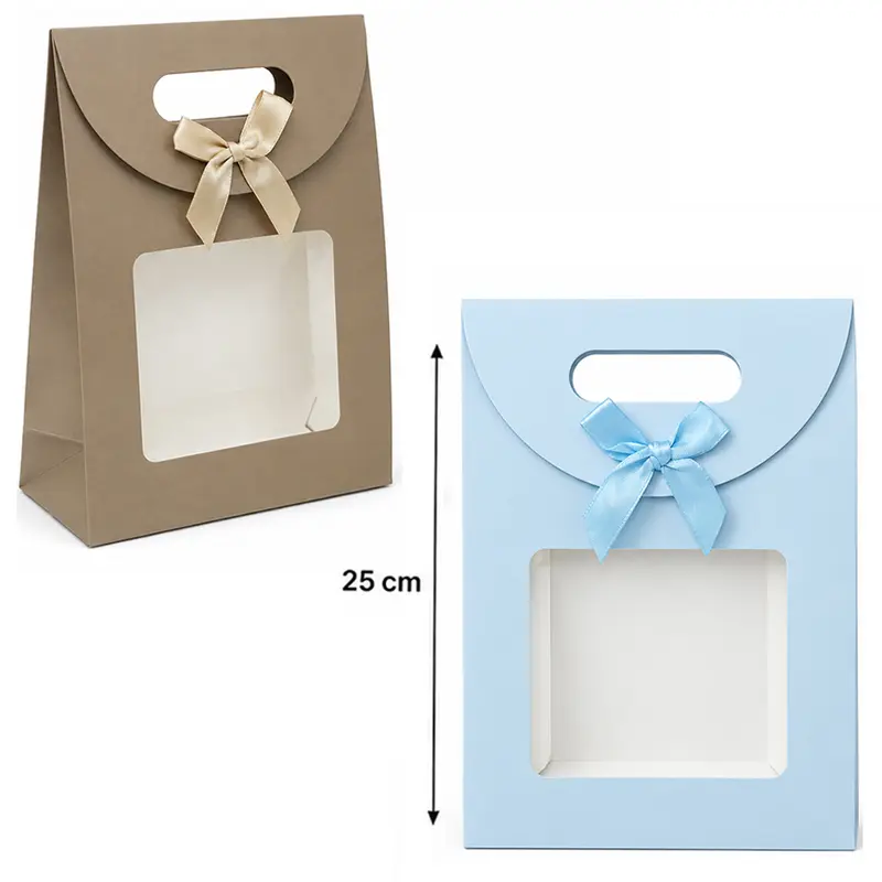 BOLSA SACOLA DE PAPEL PARA PRESENTE LUXO COM LACO E VISOR P 21X15X7CM
