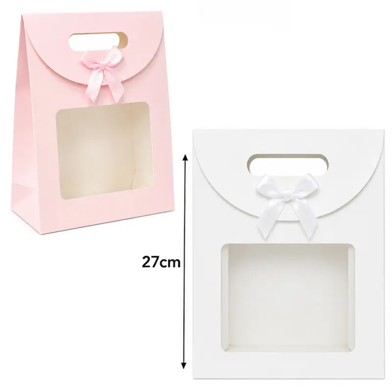 BOLSA SACOLA DE PAPEL PARA PRESENTE LUXO COM LACO E VISOR M 27X19X9CM