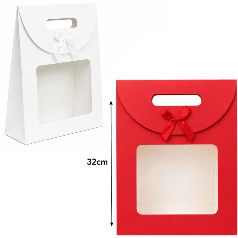 BOLSA SACOLA DE PAPEL PARA PRESENTE LUXO COM LACO E VISOR G 32X24X10CM