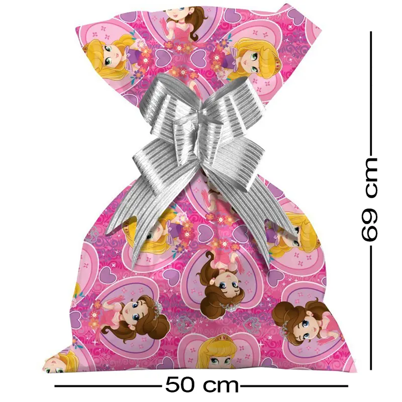SACO DE PRESENTE PRINCESAS PEROLADO COM 50 PECAS 50X69CM