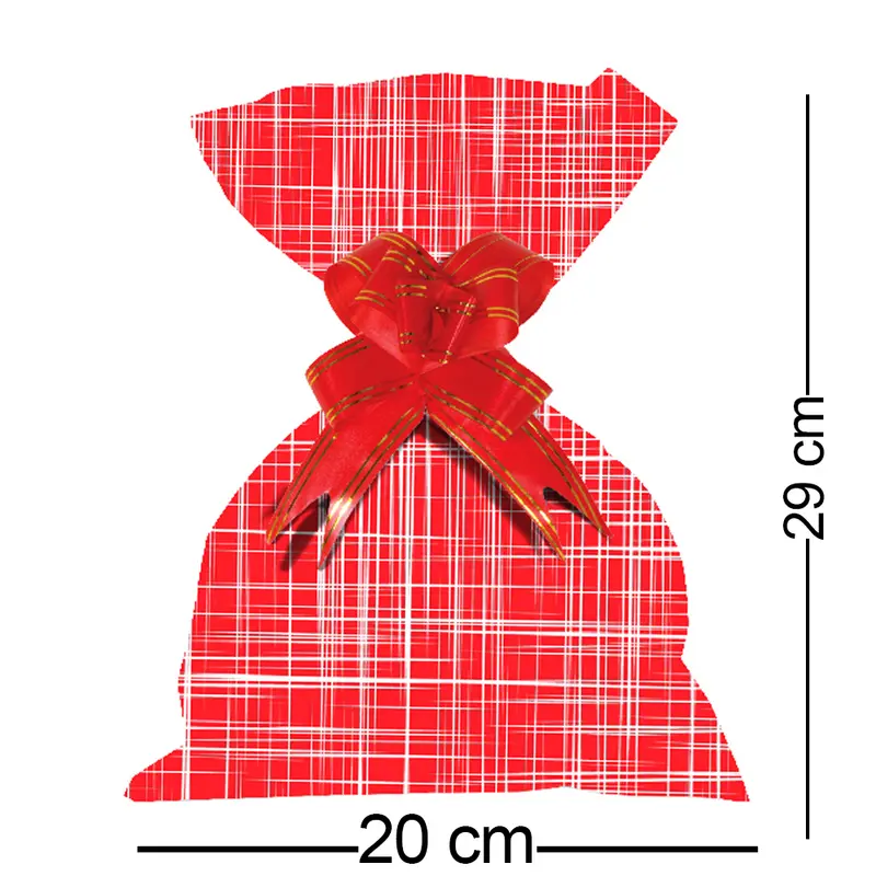 SACO DE PRESENTE LINHO RUSTICO VERMELHO METALIZADO COM 50 PECAS 20X29CM