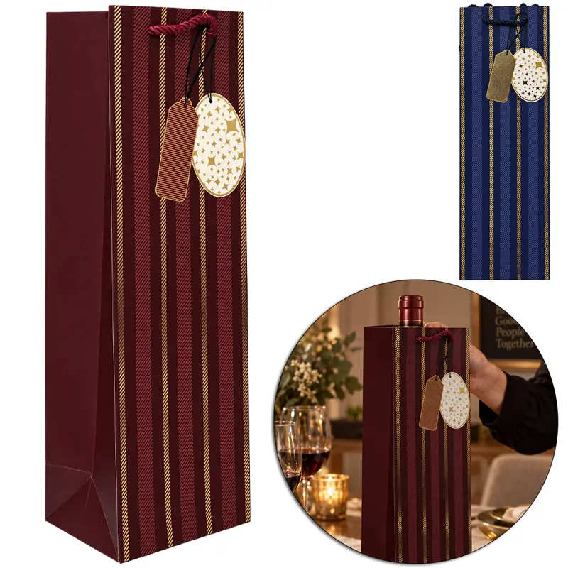 BOLSA SACOLA DE PAPEL PARA GARRAFA DE VINHO 36X12X9CM