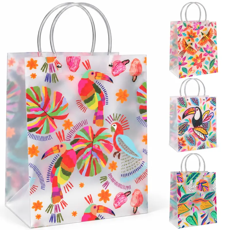 BOLSA SACOLA DE PLASTICO PARA PRESENTE TRANSPARENTE TROPICAL G 30X23X12CM