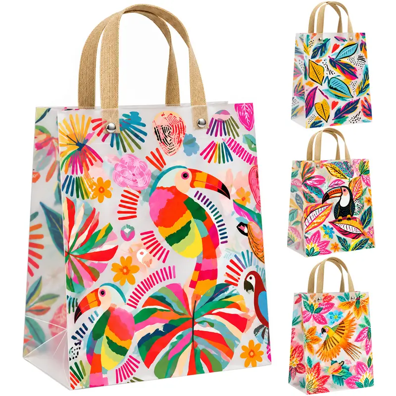 BOLSA SACOLA DE PLASTICO PARA PRESENTE TRANSPARENTE TROPICAL M 25X20X8CM