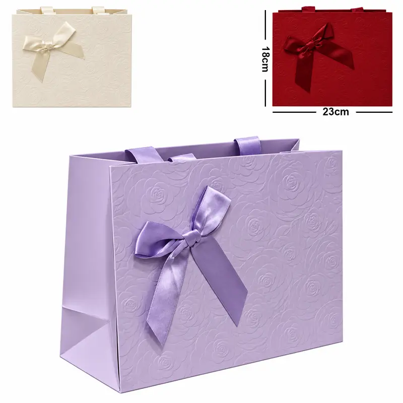 BOLSA SACOLA DE PAPEL PARA PRESENTE LUXO ROSAS COM LACO P 23X18X10CM