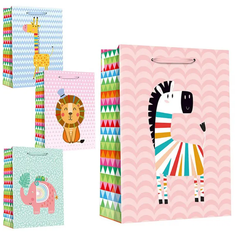 BOLSA SACOLA DE PAPEL PARA PRESENTE BABY ANIMAL COM GLITTER COLORS 23X19,5X8CM