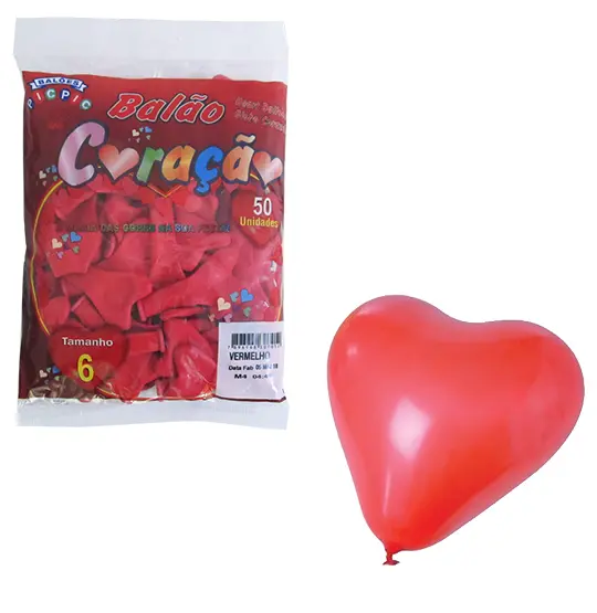 BALAO / BEXIGA CORACAO VERMELHO 6'' COM 50 PECAS