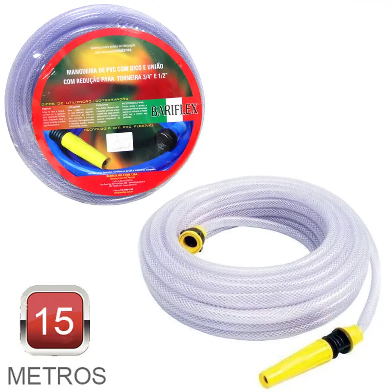 MANGUEIRA COM ESGUICHO PARA JARDIM FLEXIVEL TRANCADA CRISTAL 15M