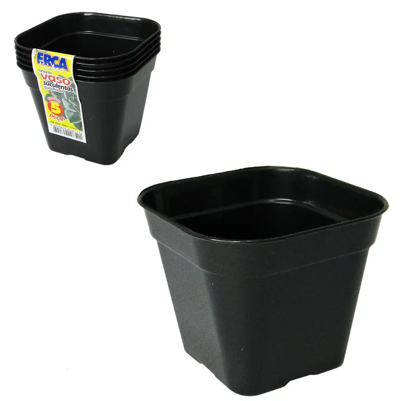 VASO QUADRADO PRETO PARA SUCULENTA COM 5 PECAS 170ML 7,5X6CM DE PLASTICO
