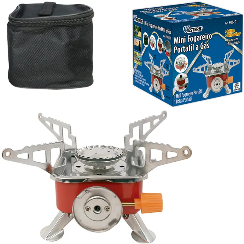 MINI FOGAREIRO / FOGAO A GAS PORTATIL CONTROLE MANUAL CHAMA + BOTAO ACENDIMENTO BOLSA
