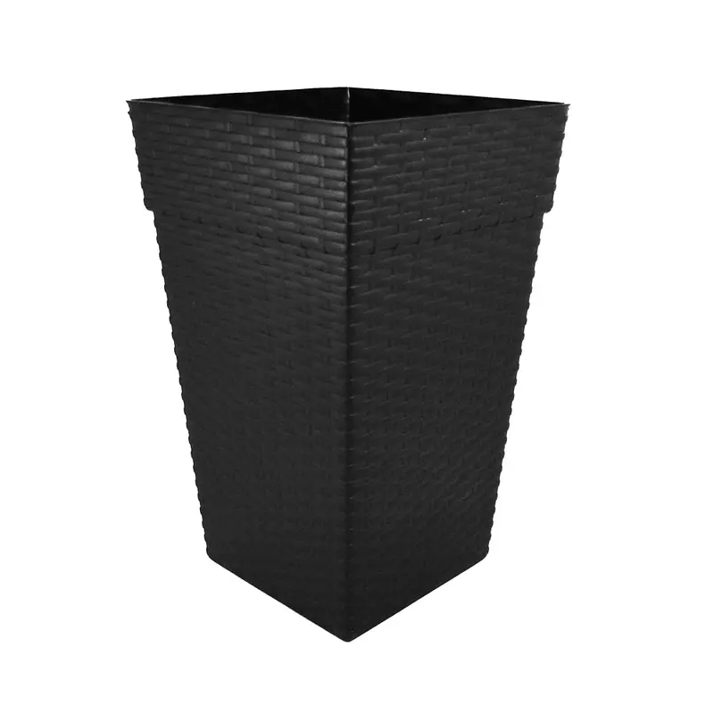 VASO QUADRADO COLUNA RATTAN PRETO PEQUENO 10L 35,4X21X21CM DE PLASTICO
