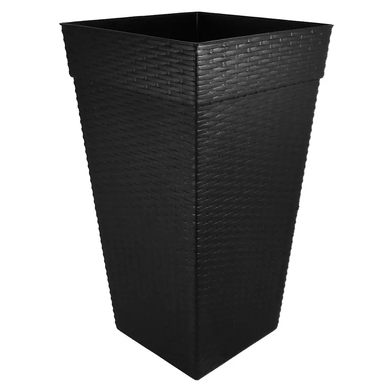 VASO QUADRADO COLUNA RATTAN PRETO GRANDE 28L 51X27,5X27,5CM DE PLASTICO