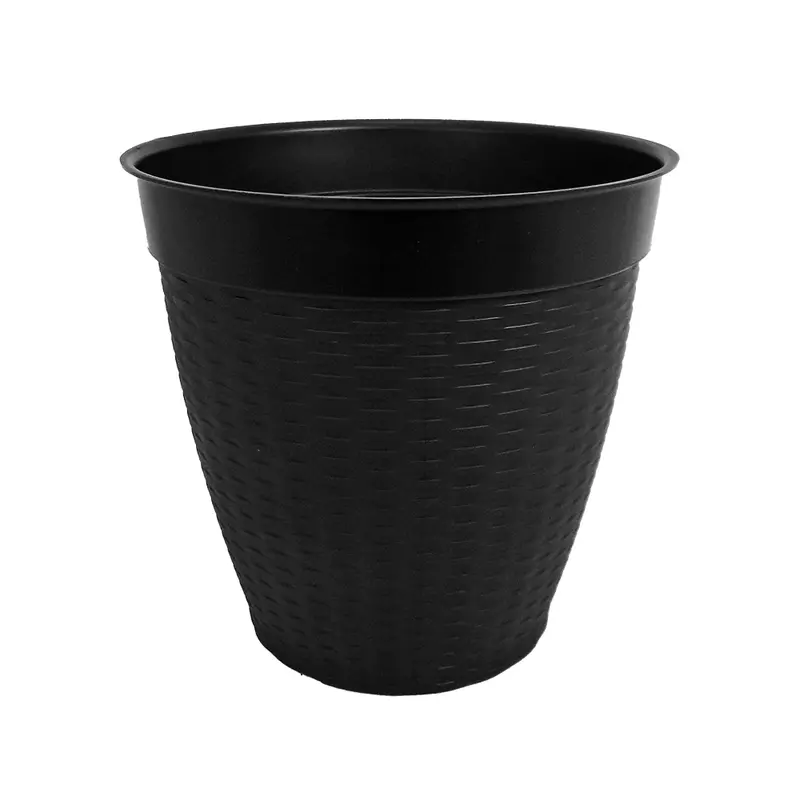 VASO REDONDO RATTAN ESTILO VIME COM BORDA RETA PRETO 14,5L 30X31,5CM DE Ø DE PLASTICO