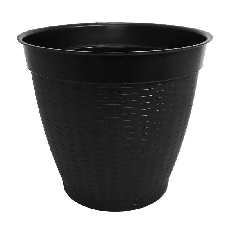 VASO REDONDO RATTAN ESTILO VIME COM BORDA RETA PRETO 21L 32X36CM DE Ø DE PLASTICO