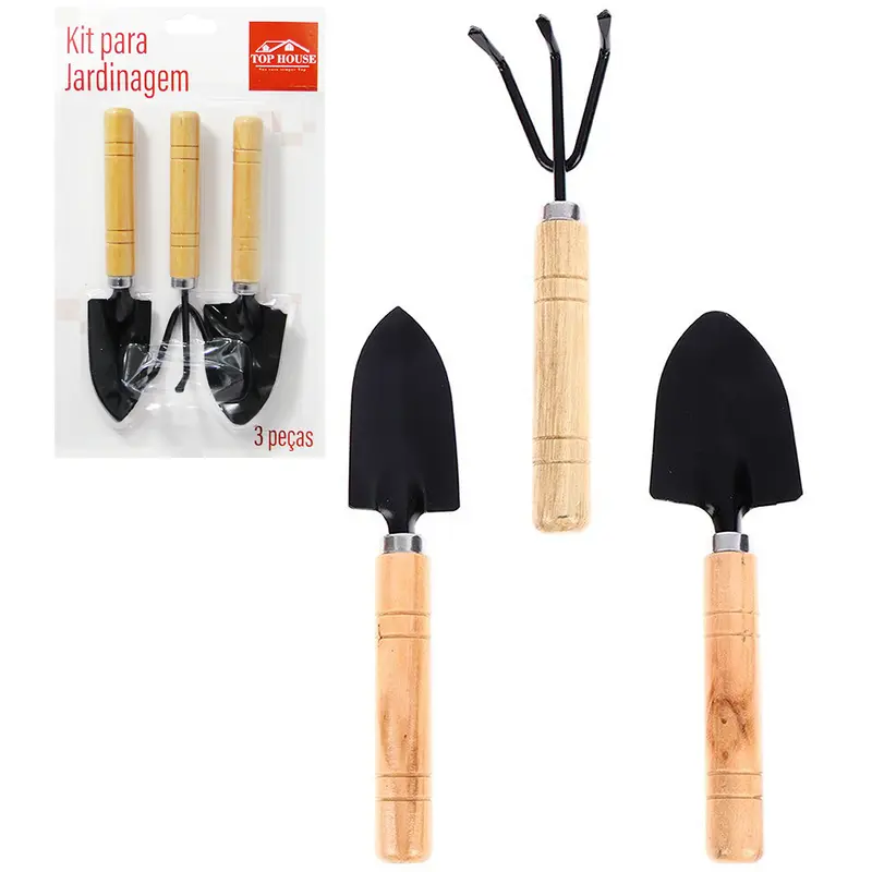 KIT PARA JARDIM COM 2 PAS + ANCINHO / RASTELO CABO DE MADEIRA