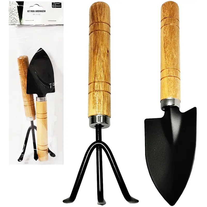 KIT PARA JARDIM COM PA + ANCINHO / RASTELO CABO MADEIRA COM 2 PECAS