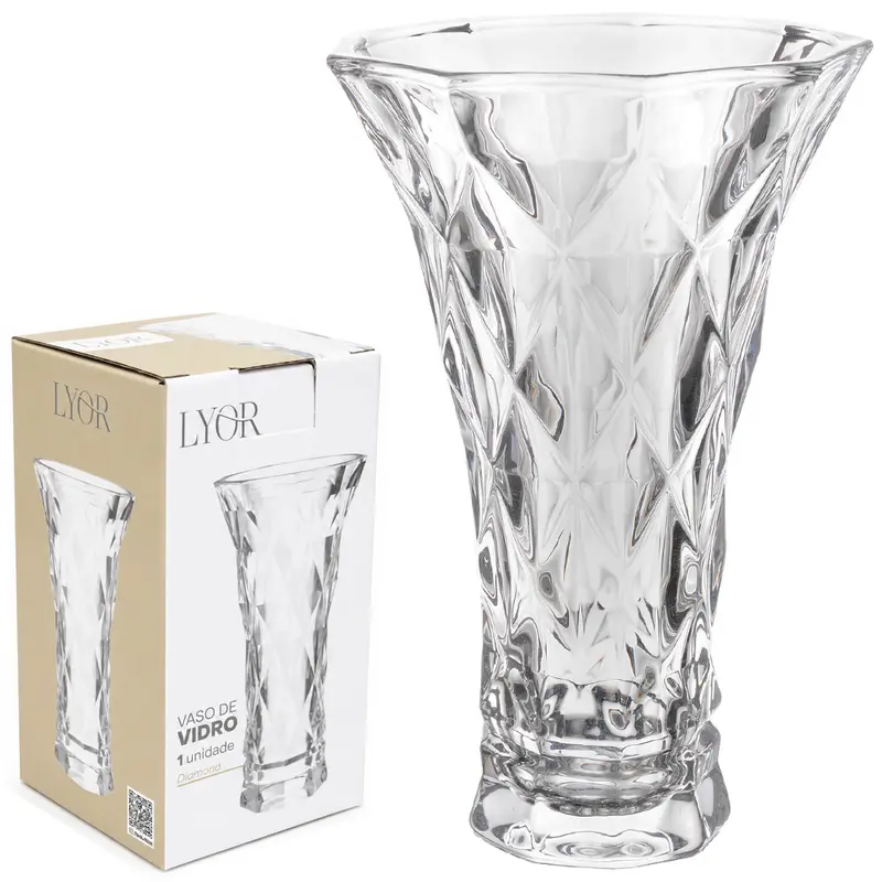 VASO DE VIDRO REDONDO DIAMOND 15X8CM DE Ø