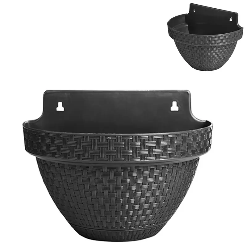 VASO MEIA LUA DE PAREDE RATTAN PRETO ANTIDENGUE COM PRATO 3L 24X18X14CM DE PLASTICO